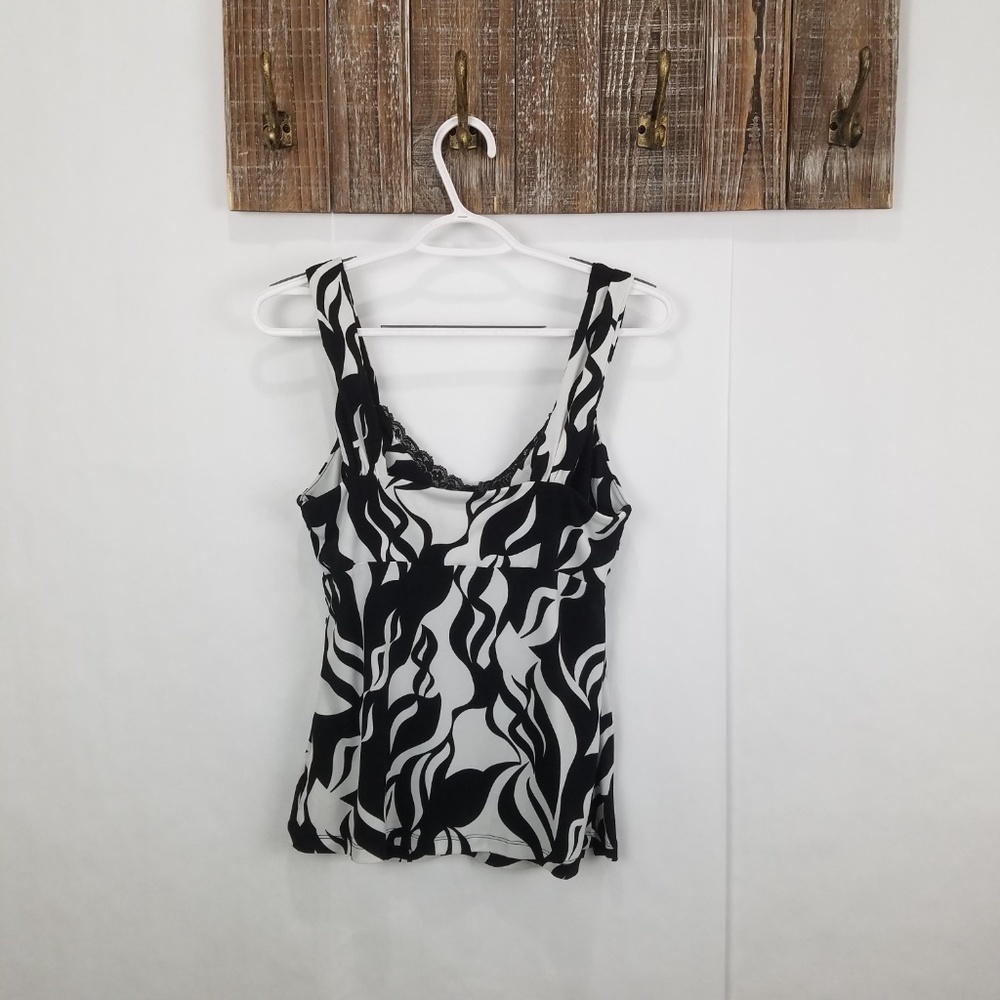 WHBM Womens Small Black White Wavy Print Ruched Tank Top - Picture 5 of 5